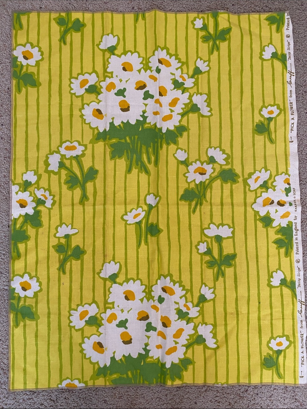 Vintage “Pick a Flower” from Greeff “Daisy Stripe” Fabric Sample. 60’s/70’s.